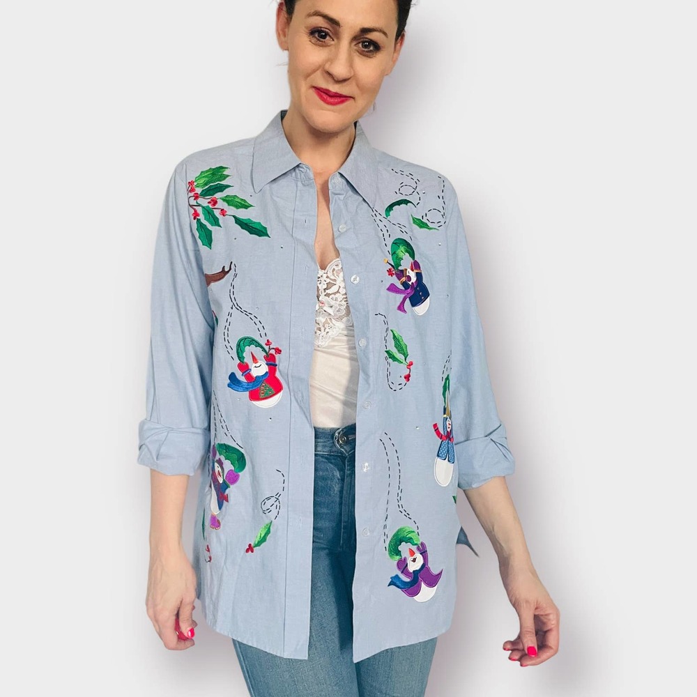 90s The Quaker Factory Holiday Snowman Button Down Shirt